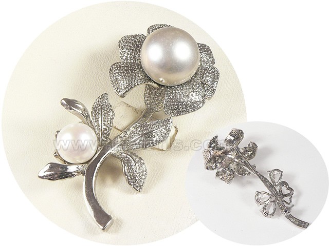 2.5*6cm beautiful silver helianthus shape shell pearl brooch
