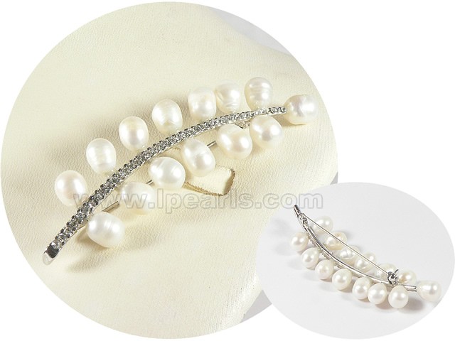 2*7.5cm white 18K GP freshwater pearl brooch