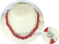 wholesale red coral necklace with rice freshwater pearl