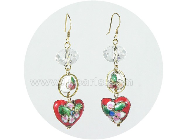 8*12mm white crystal earrings with cloisonnes