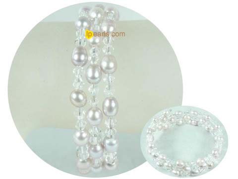 purple rice freshwater pearl bracelet with crystal beads