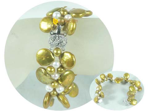 12mm side-drilled coin jewelry pearl bracelet