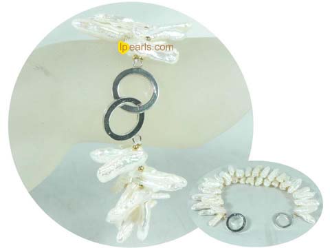 two rows 8*18mm white quadrate Biwa jewelry pearl bracelet