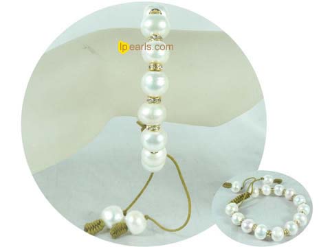 white potato freshwater pearls adjustable knitted bracelet
