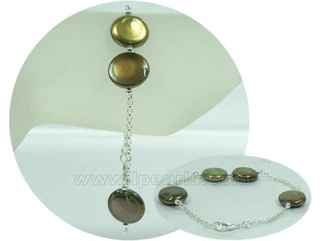 12mm coffee coin freshwater pearl tin up bracelet