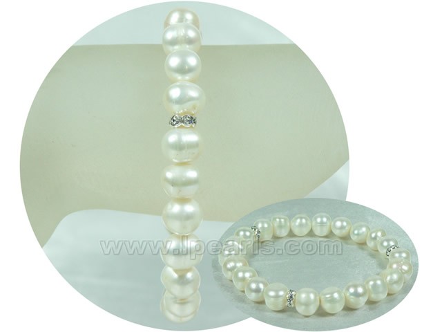 elegant 8-9mm white potato pearl elastic bracelet on wholesale
