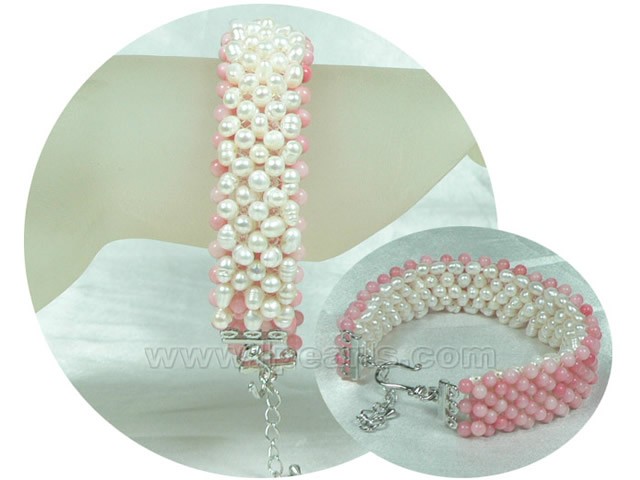 multi-use coral and white potato freshwater pearl bracelet