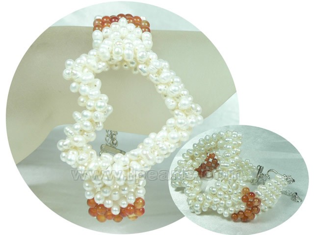 white freshwater pearl hollow heart shape braid bracelet