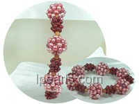 cluster shape peachblow potato pearl and coral stretchy bracelet