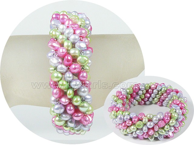 5-6mm colorful freshwater nugget pearl knitted bracelet