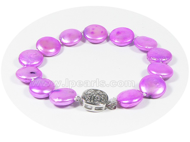 12mm purple pink coin freshwater pearl bracelet