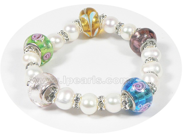 colorful glaze bead and 8-9mm potato pearl stretchy bracelet