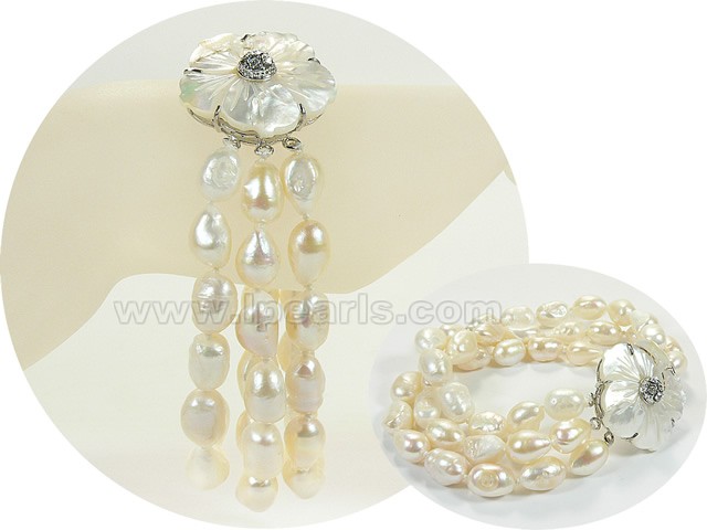 three row white smooth on both sides pearl bracelet