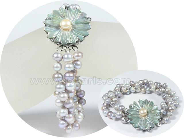 three rows twisted purple button pearl bracelet wholesale