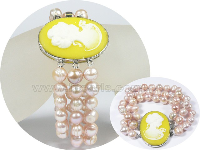 wholesale three rows light purple potato pearl bracelet