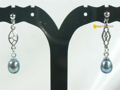 5*7mm peacock green freshwater pearl dangling earrings