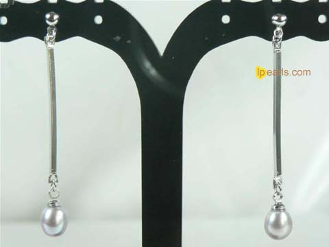 Purple 5*7mm freshwater pearl dangling earrings