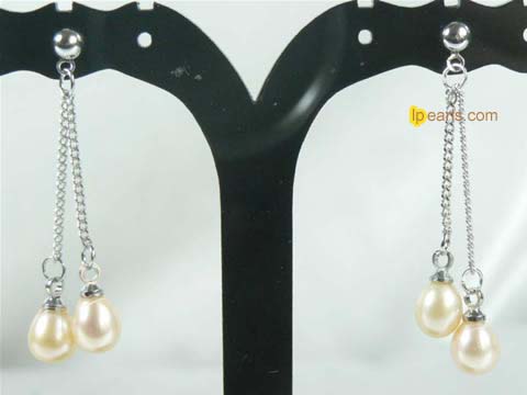 pink 5*7mm dangling pearl earrings with 18K GP