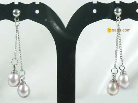 purple 5*7mm dangling pearl earrings with 18K GP