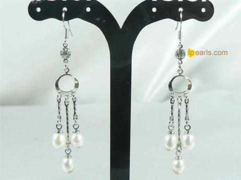 white chandelier earrings with freshwater pearl and 18K GP