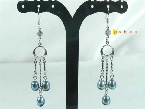 peacock green chandelier earrings with freshwater pearl and 18K