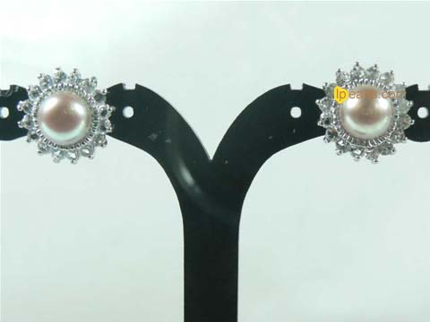 8-8.5mm pink pearl earrings with 18K GP mounting and zircon
