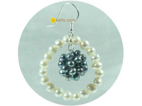 white and peacock blue pearl earrings with sterling silver hook
