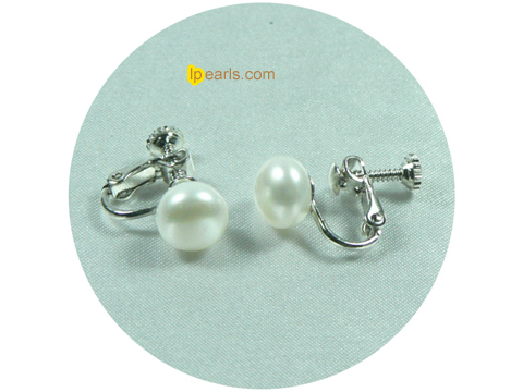 18K GP non-pierce clip earrings with white bread freshwater pear