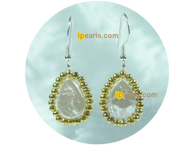 plated gold color tear drop freshwater pearl dangling earrings