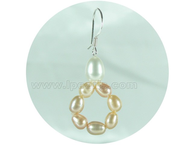 cute 7-8mm white and pink rice pearl dangling earrings