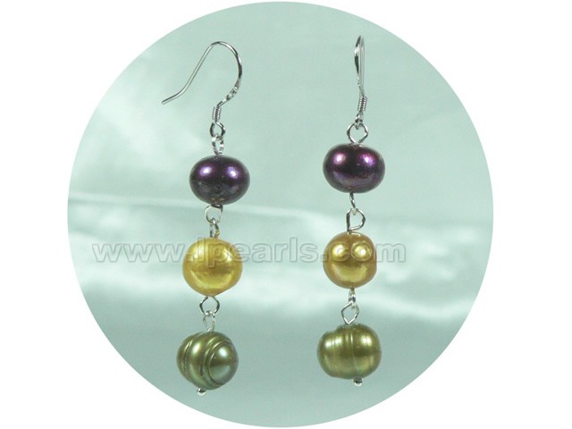 10-11mm multicolor potato freshwater pearl dangling earrings