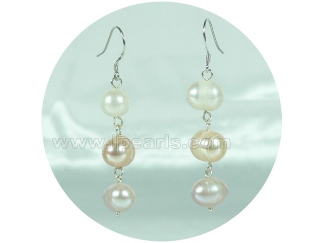 10-11mm multicolor potato freshwater pearl dangling earrings