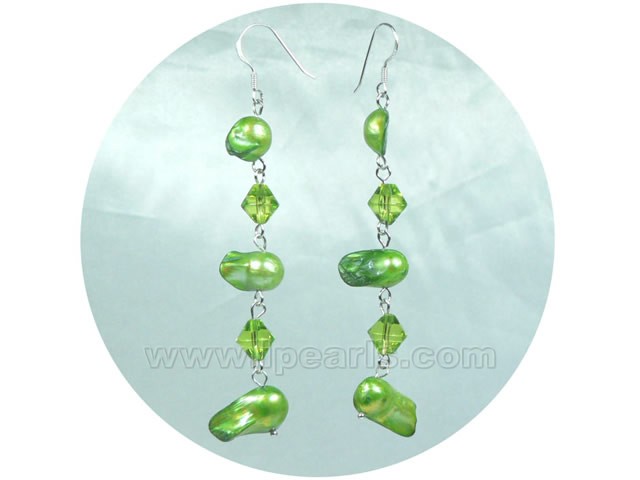 8*13mm green blister freshwater pearl dangling earrings