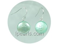 12mm light blue coin freshwater pearl dangling earrings