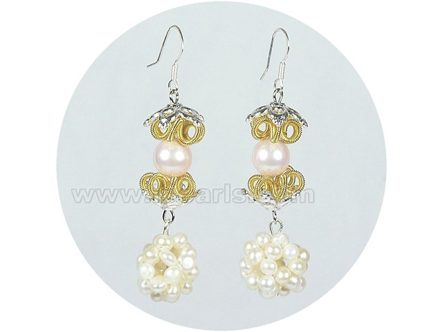 16mm white ball shape freshwater pearl earrings