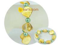 yellow shell with green shell bead stretch bracelet
