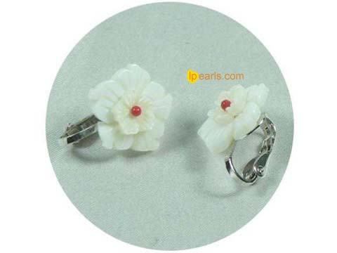 wholesale 15mm carve flower shell sterling clip earrings