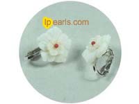 wholesale 15mm carve flower shell sterling clip earrings