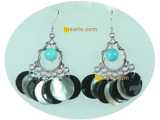 multi color mother of pearl shell silver chandelier earrings