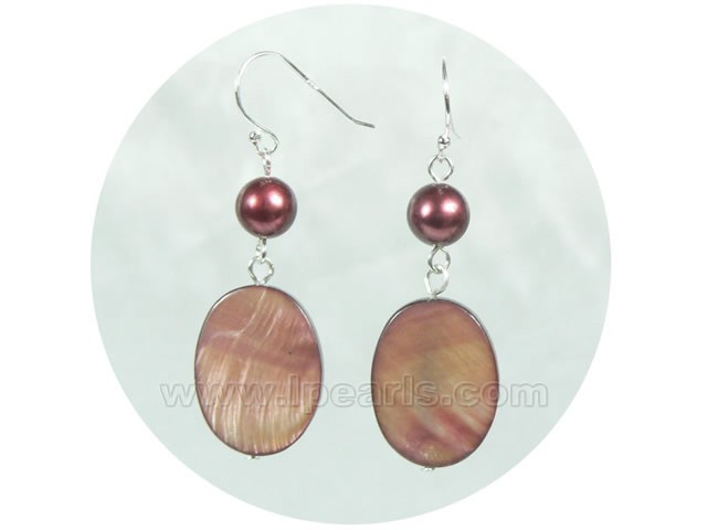 15*20mm dark purple oval shell dagling earrings