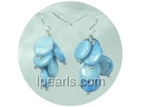 8mm blue coin-shaped shell dangling earrings