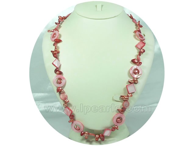 fashionable multi shape red shell long necklace