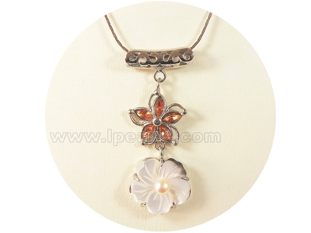 2.5*6cm flower shape shell pendant with orange zircon