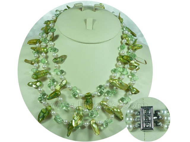 three rows potato and blister freshwater pearl necklace