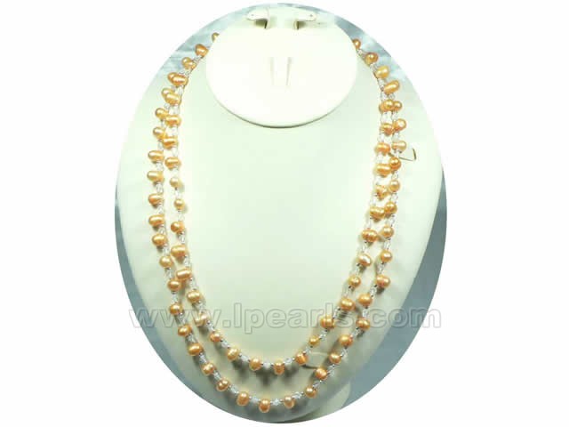 7-8mm orange potato freshwater pearl rope necklace