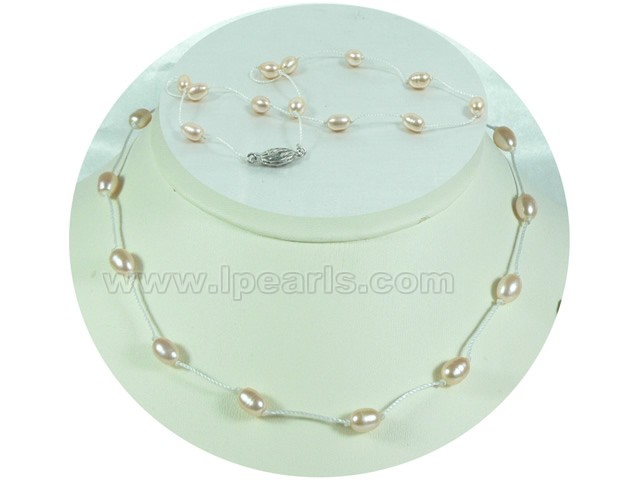 6-7mm pink rice freshwater pearl necklace