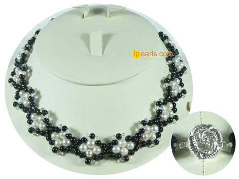 white potato freshwater pearls with crystal necklace