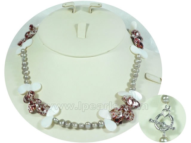 cute blister pearl and gray nugget pearl single necklace