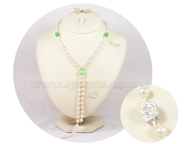 6-7mm white potato freshwater pearl necklace with opal