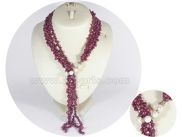 four strands dark purple 6-7mm side drilled pearl necklace